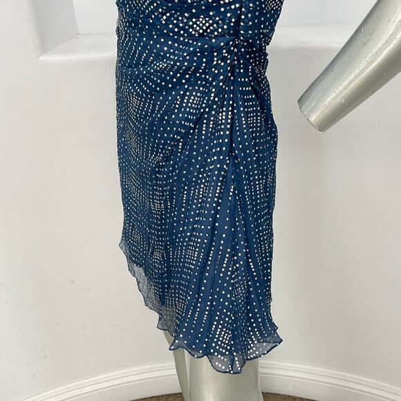 Interlude Couture Collection Strapless Beaded Silk Blue Mini Dress Size 8 - Picture 10 of 14